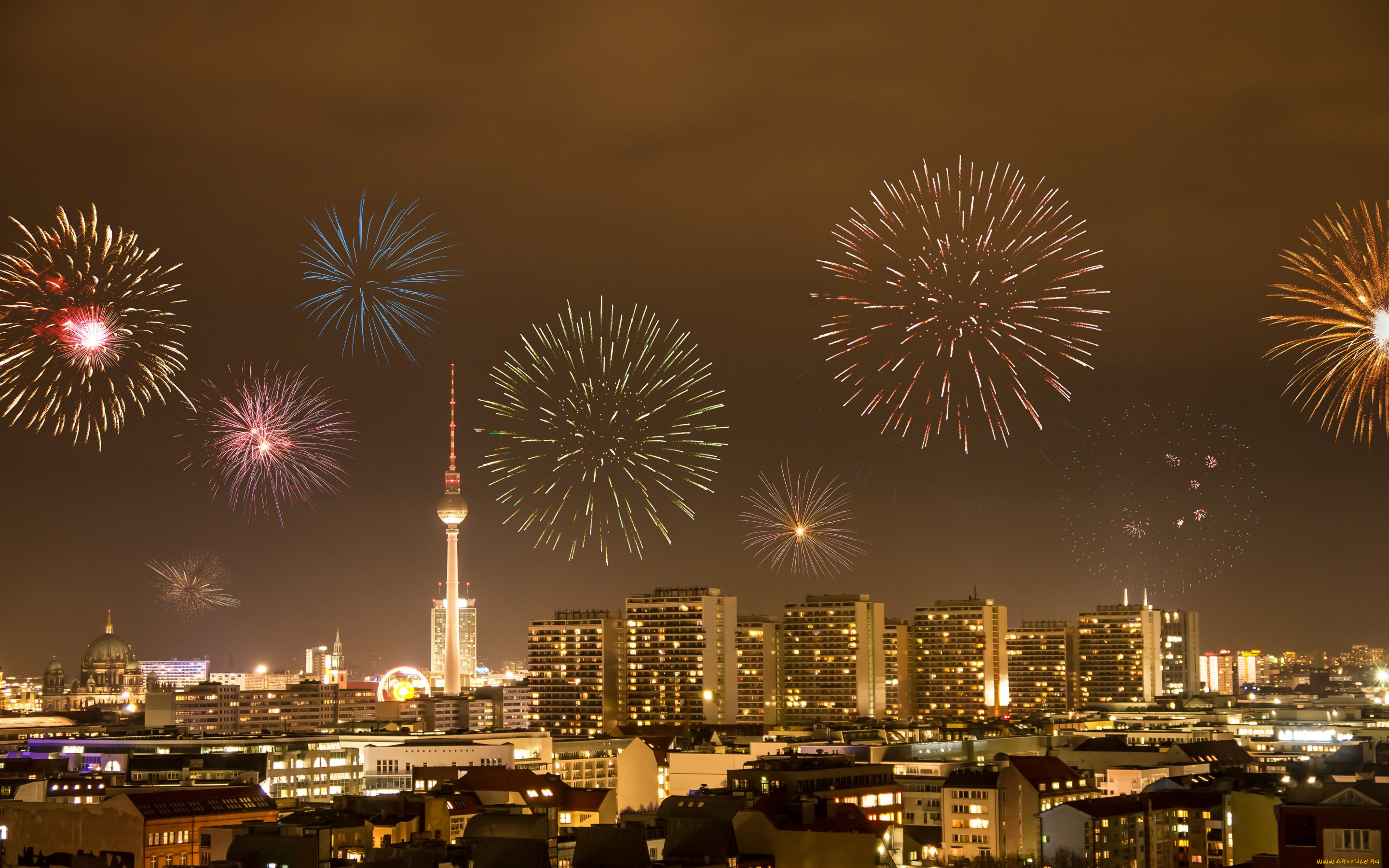 , ,  , midnight, fireworks, buildings, , cityscape, city, , , , germany, berlin, , , , , , lights